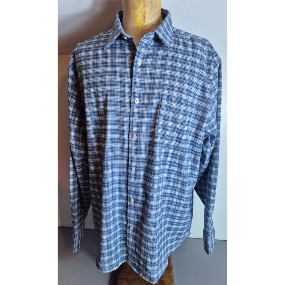 UNTUCKit Mens Long Sleeve Flannel Button-Up DHAIS Shirt XXL Blue White Check